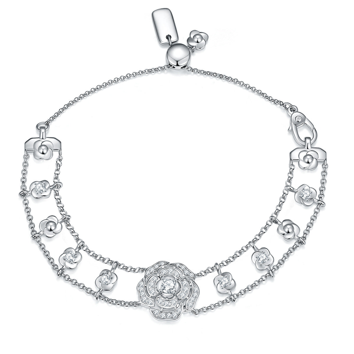 Hollow Camellia Bracelet S925 Silver 4mm Moissanite Elegance