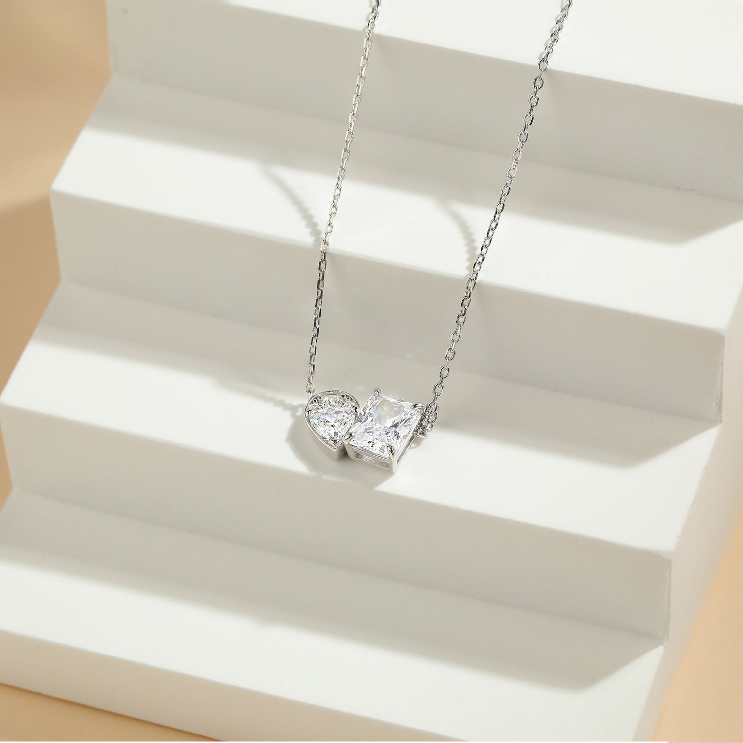 Planderful Sterling Silver Zircon Necklace Square 6x8mm Pendant Luxurious Sparkle for Women