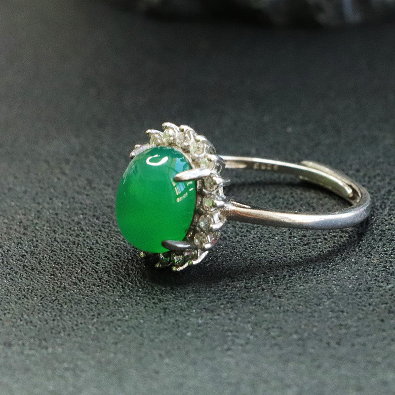 Green Chalcedony Sterling Silver Halo Ring