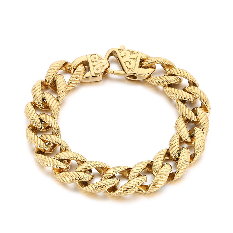 Planderful Mens Bracelet Titanium Steel 18K Engraved Buckle