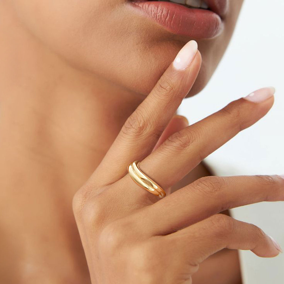 Punk Cool Ring Stainless Steel Plated Gold Double Wave Ring