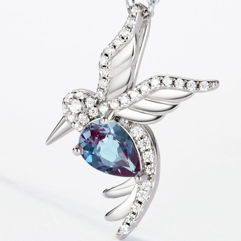 S925 Sterling Silver Lab-Grown Alexandrite Guardian Wing Necklace