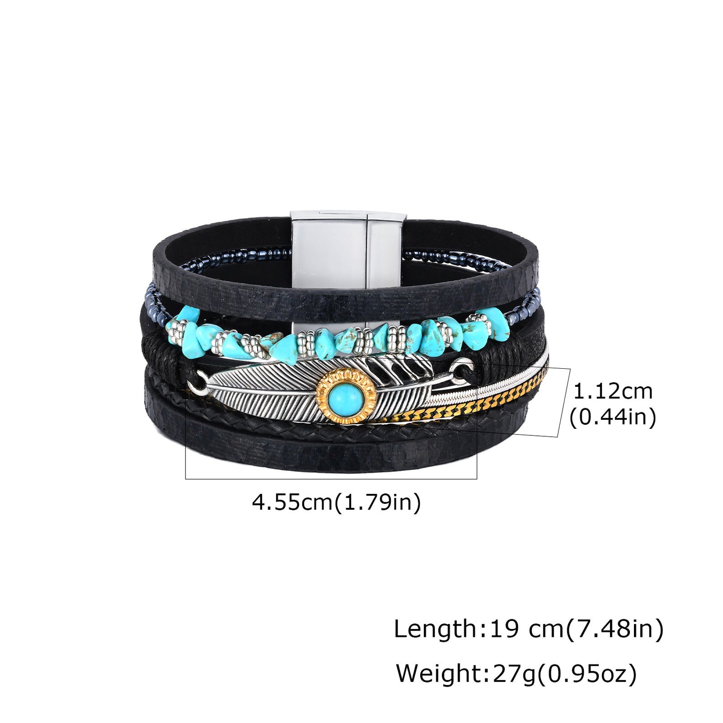 Planderful Durable Feather Turquoise Alloy Bracelet For Men