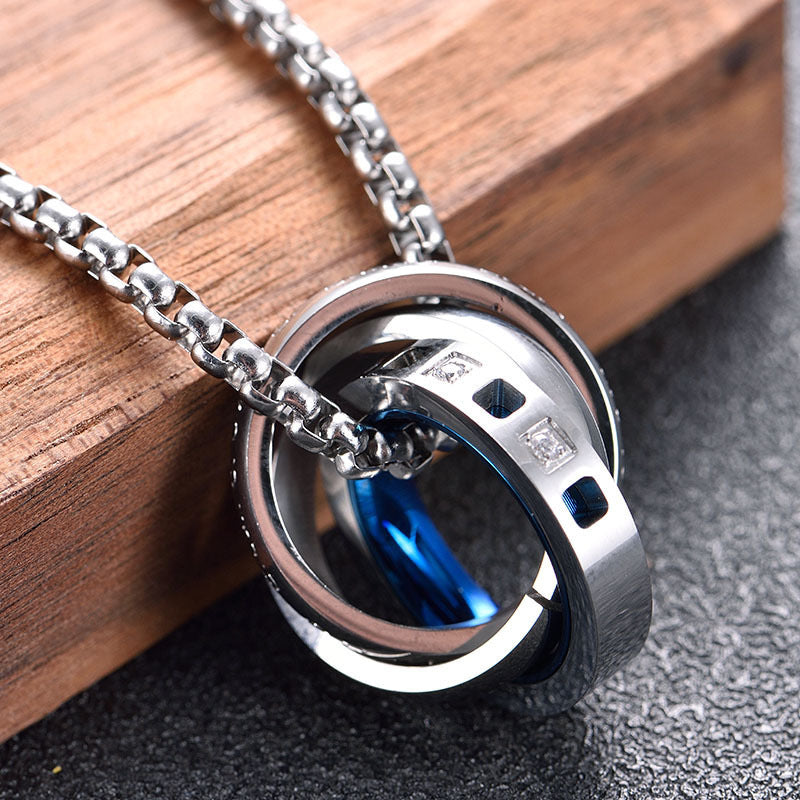 Planderful Three Ring Necklace for Men Hip Hop Style Titanium Steel Pendant Bold Streetwear Accessory