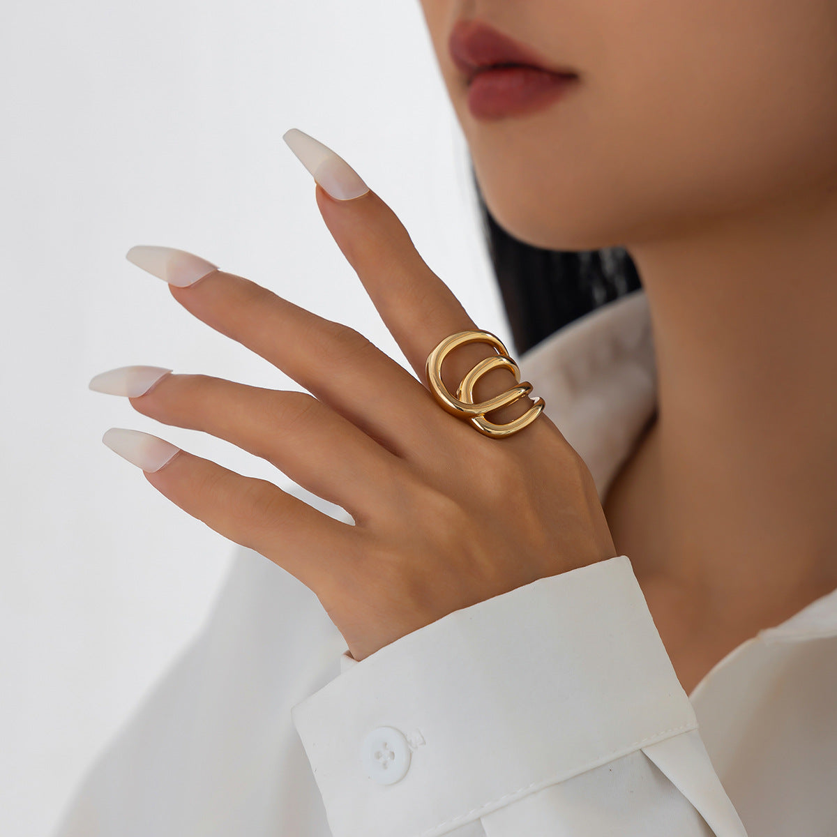Planderful Geometric Line Ring for Women Hollow Joint Minimalist Statement Jewelry Vienna Verve