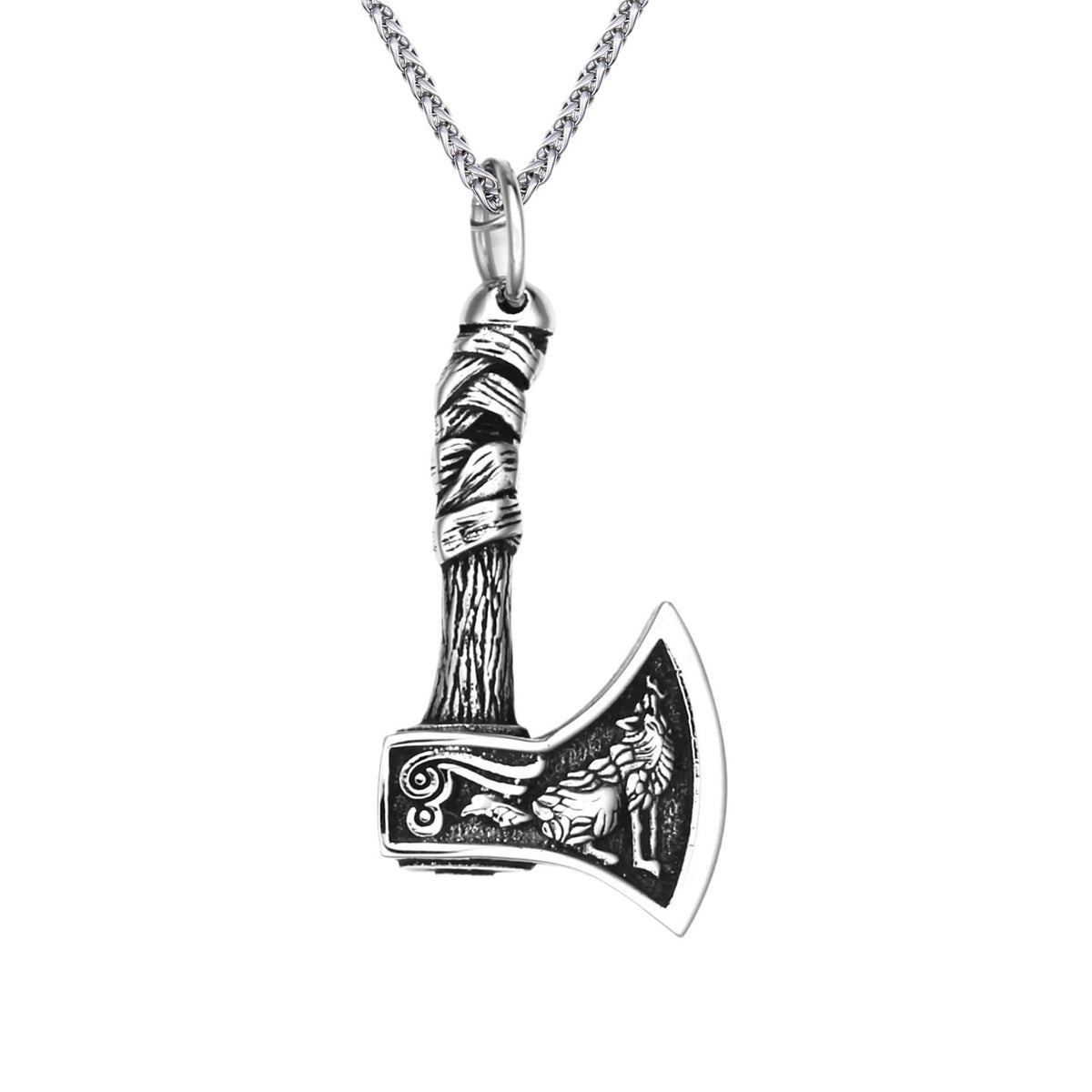 Nordic Viking Wolf Head Titanium Steel Pendant – Stainless Steel Celtic Knot Axe Necklace