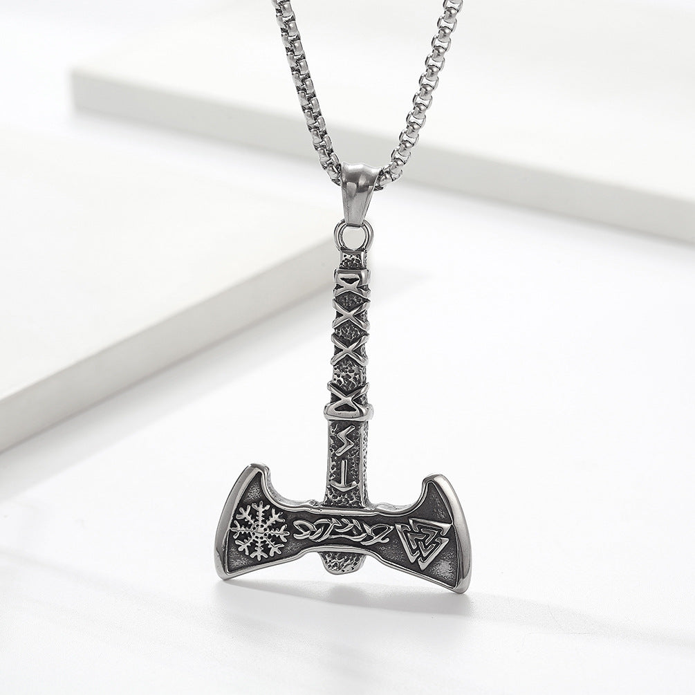 Amazon Retro Nordic Viking Axe Titanium Steel Necklace for Men