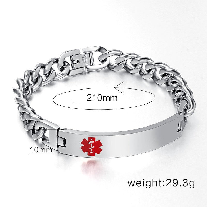 Curved Brand Medical Logo Stainless Steel Bracelet for Men