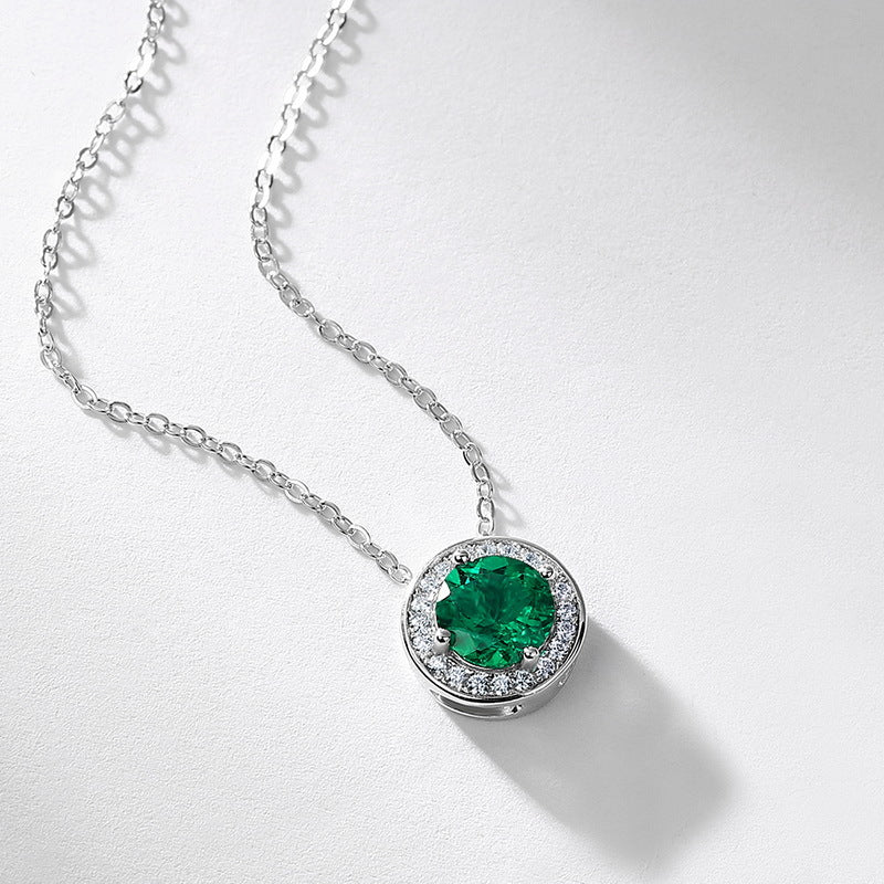 S925 Sterling Silver Lab-Grown Gemstone Round Pendant Necklace