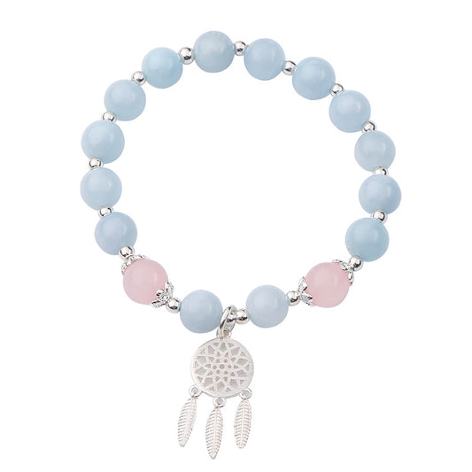 Handmade Natural Aquamarine Crystal Bead Bracelet for Women