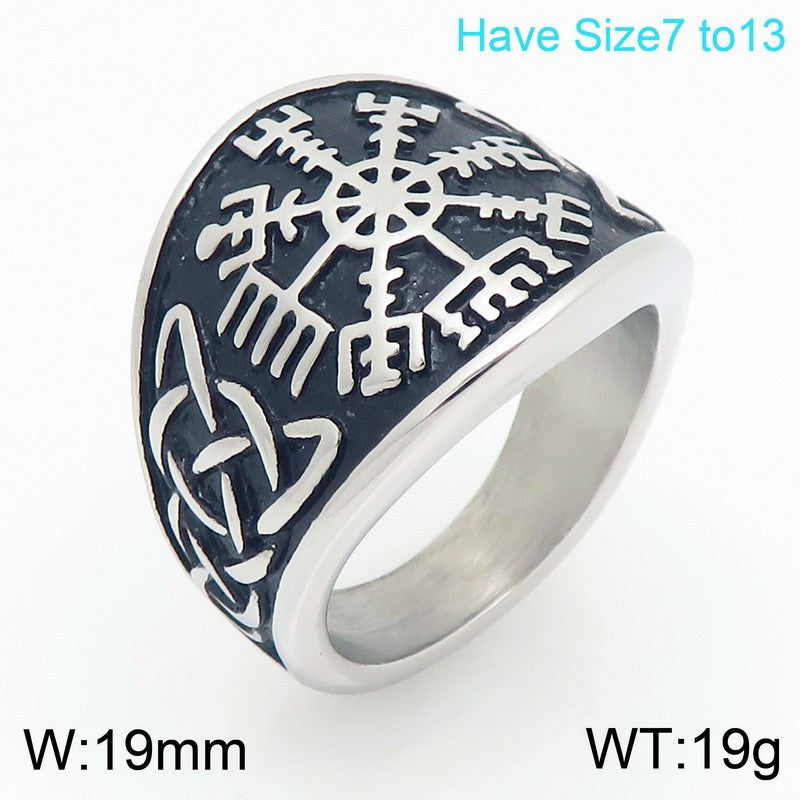 Nordic Pop Celtic Knot Ring, Vintage Viking Smear Oil Compass Rune Stainless Steel
