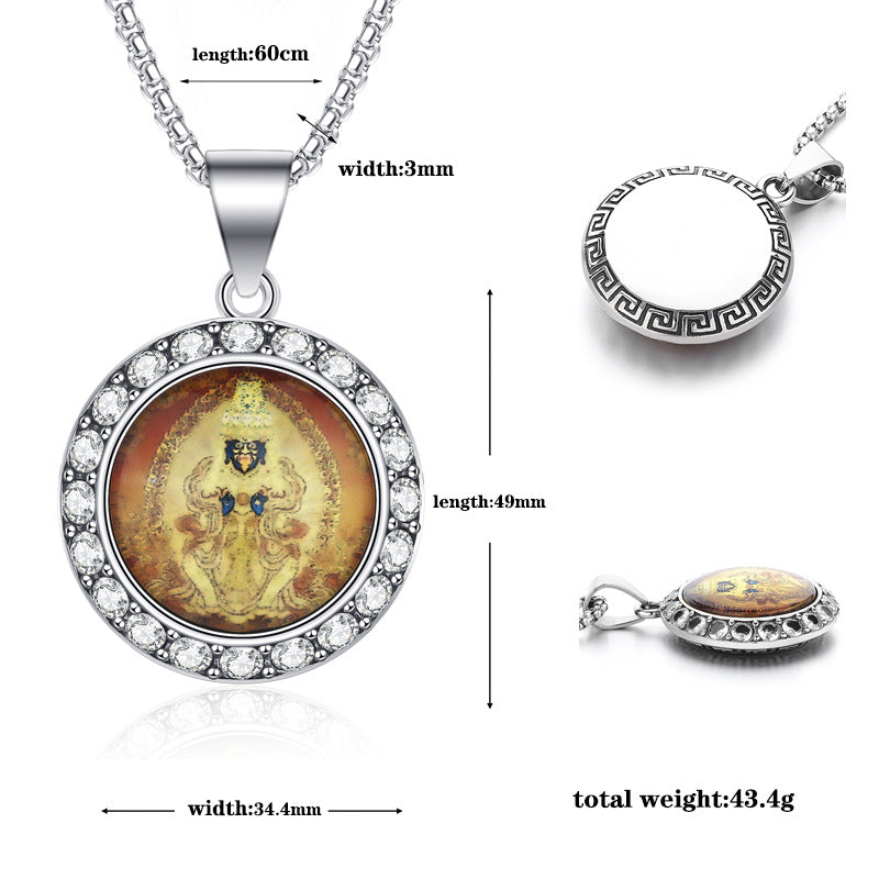 Zircon Necklace – Elegant Tibetan Guardian Thangka Design