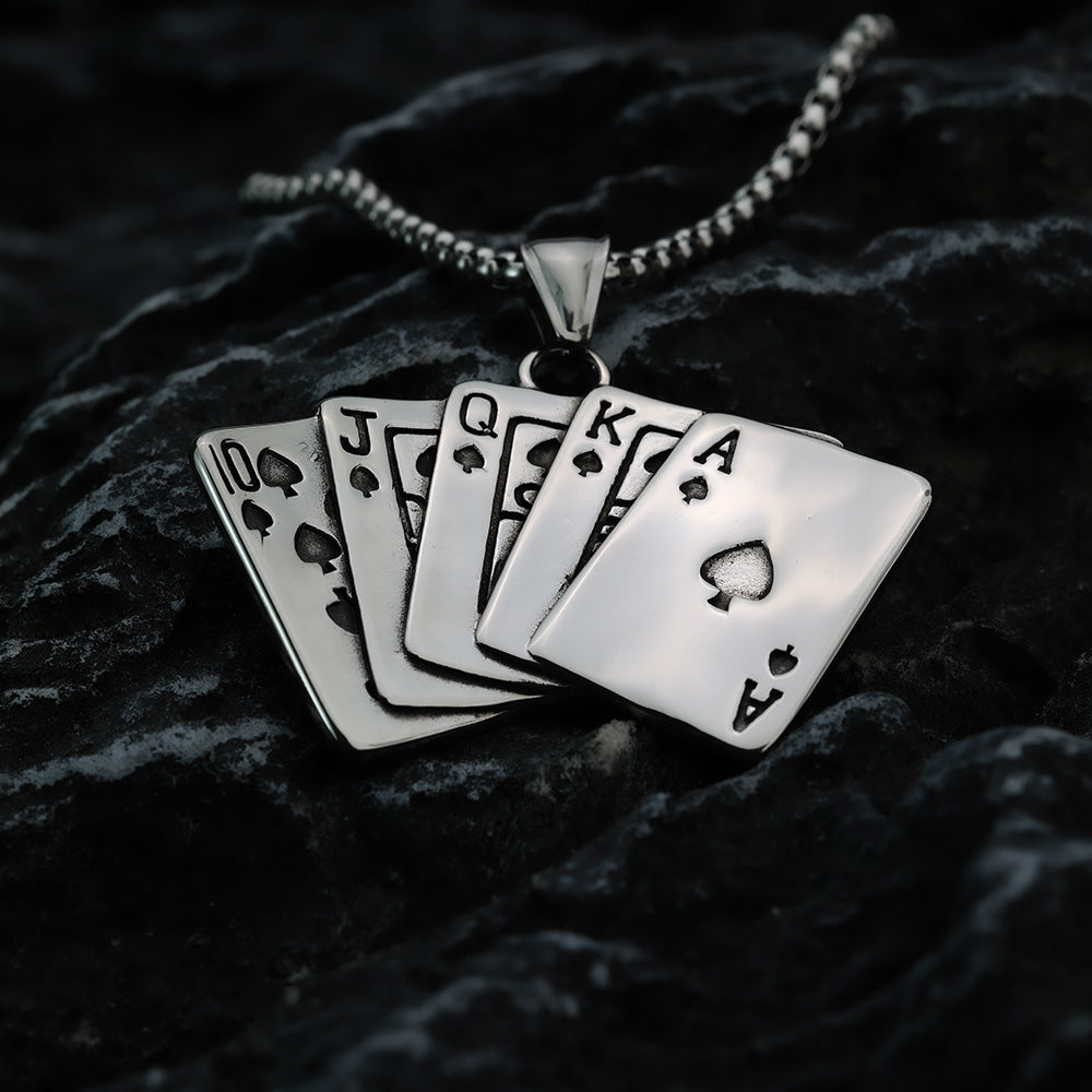 European And American Retro Stainless Steel Men's Pendant Personalized Poker Flush Necklace