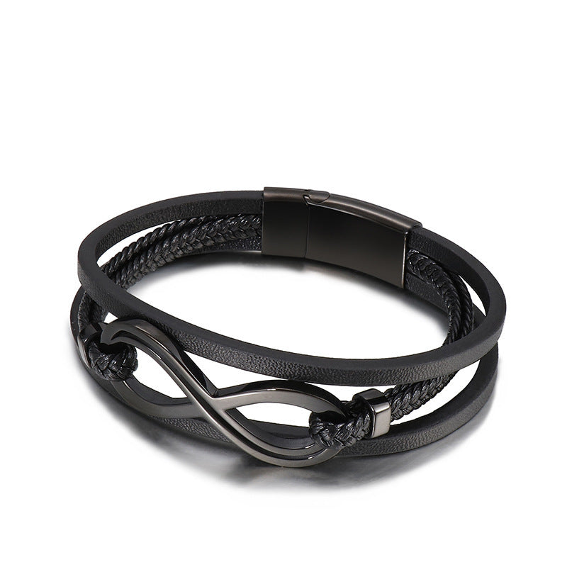 Infinity Shape Titanium Steel Leather Bracelet For Men
