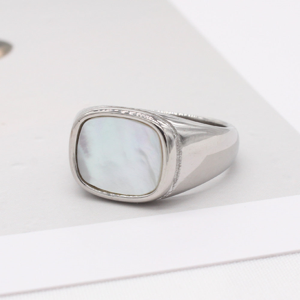 Planderful Titanium Steel Ring Unisex Square Shell Design For Men And Women Size 7 To 12