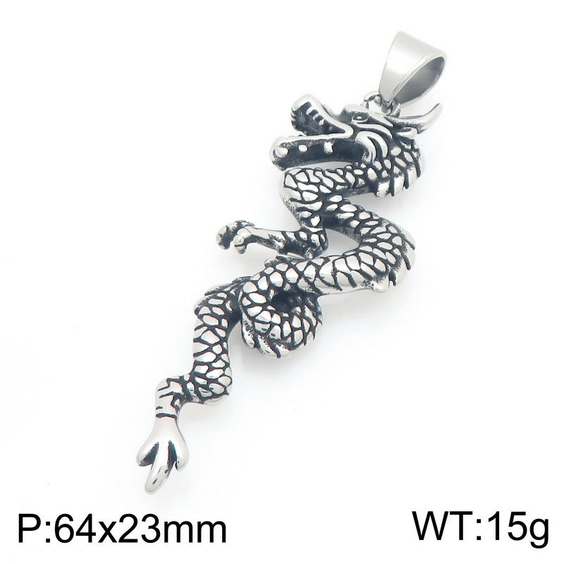 Feilong Direct Sales Titanium Steel, National Retro Zodiac Dragon Stainless Steel Men's Pendant Necklace
