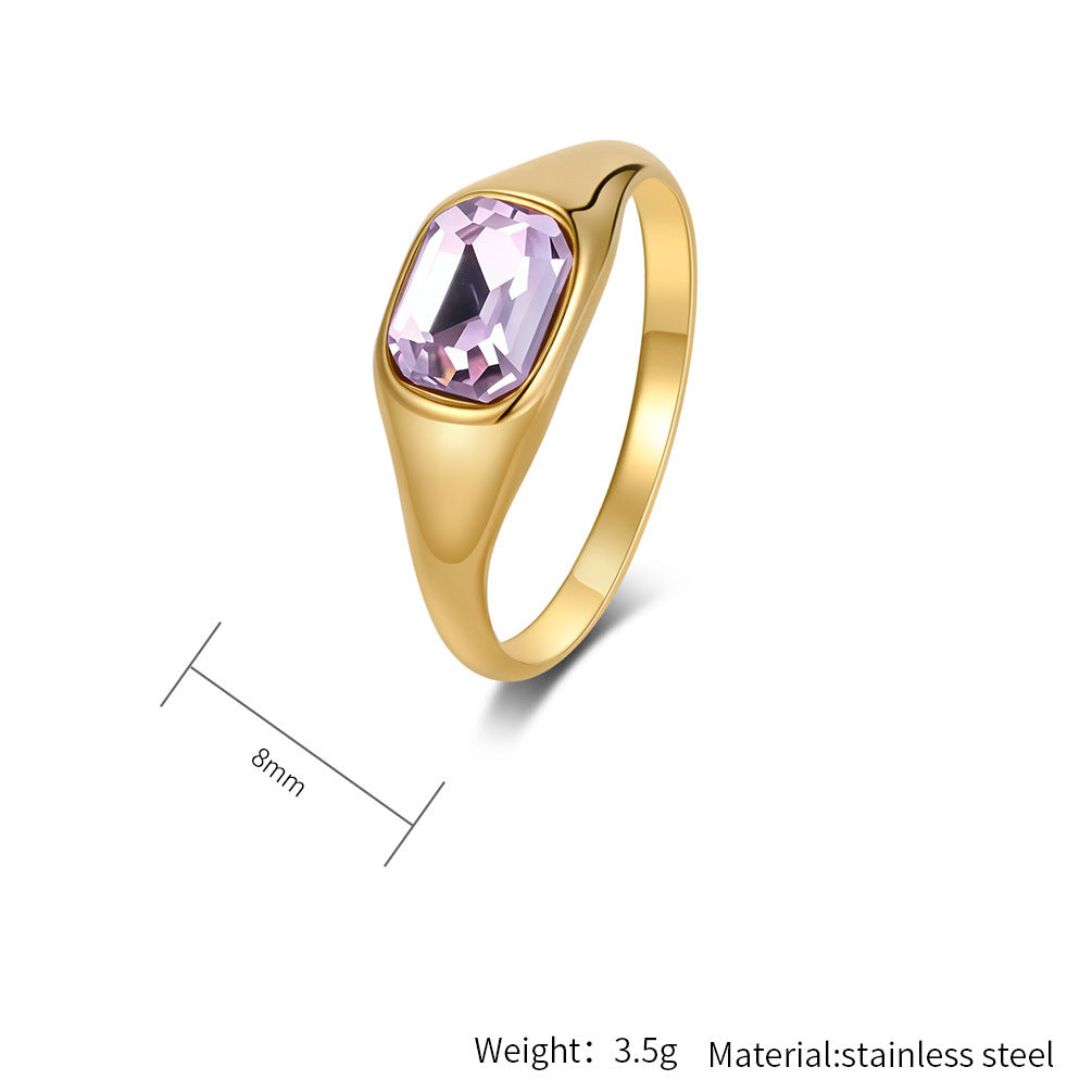 Planderful Everyday Genie Zircon Ring For Women Stainless Steel 18K Gold Plated Square Jewelry