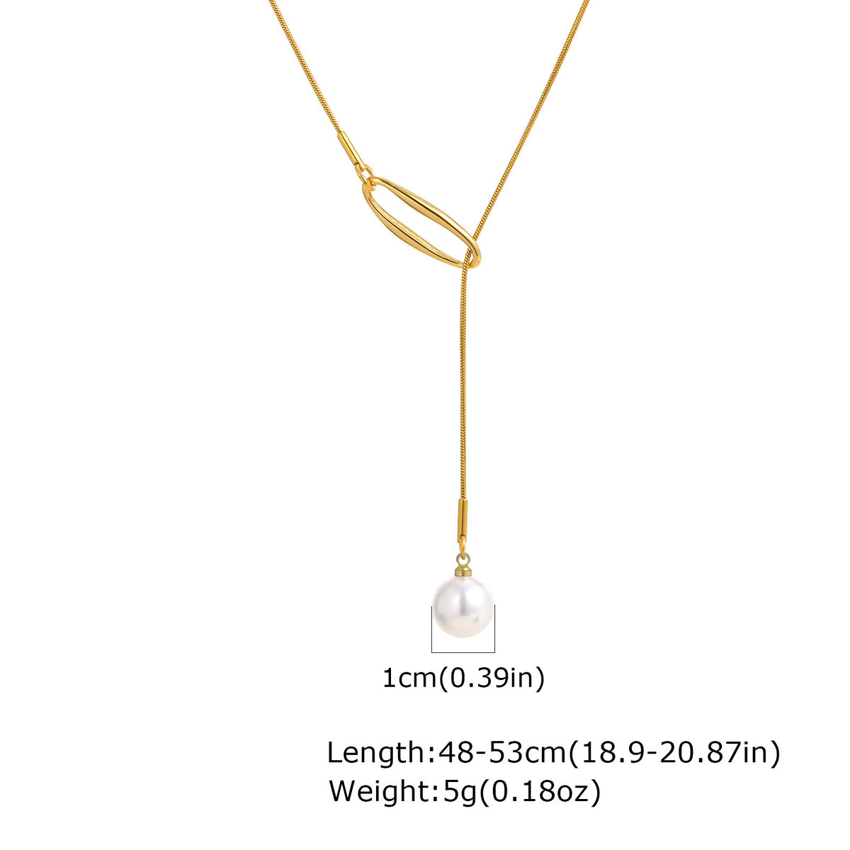 Stylish Stainless Steel Round Snake Chain Hollow Geometric Imitation Pearl Y-Shaped Necklace