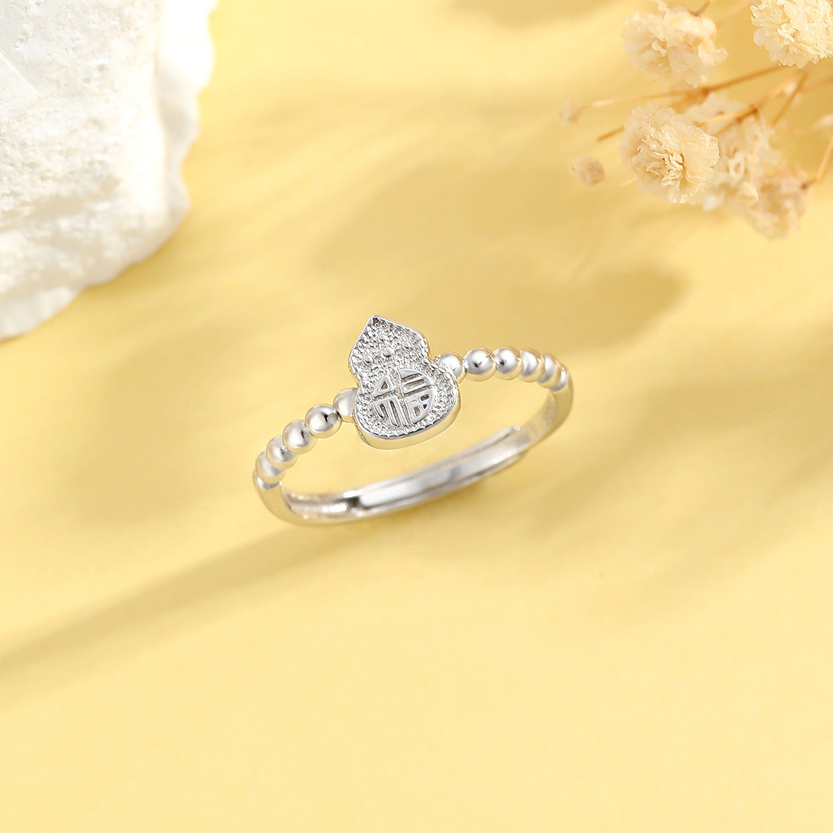 Sterling Silver Ring For Women Luxurious Adjustable National Style Gourd Blessing Word Planderful