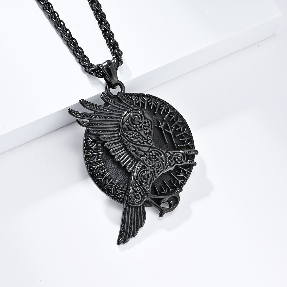 Temu Nordic Retro Style Viking Crow Necklace for Men