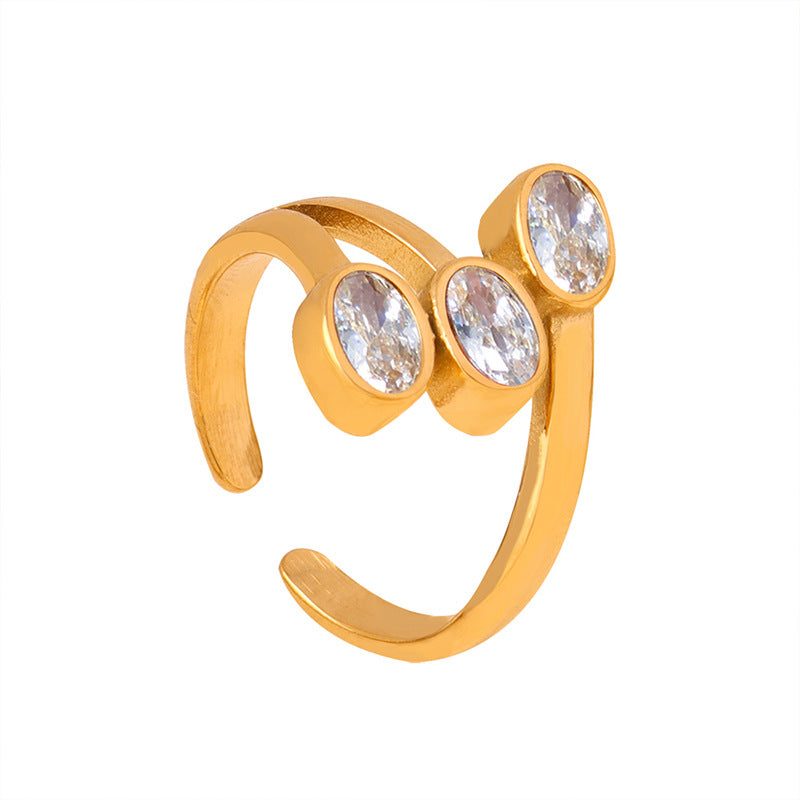 Unique Geometric Inlay Design Titanium Steel Ring for Women