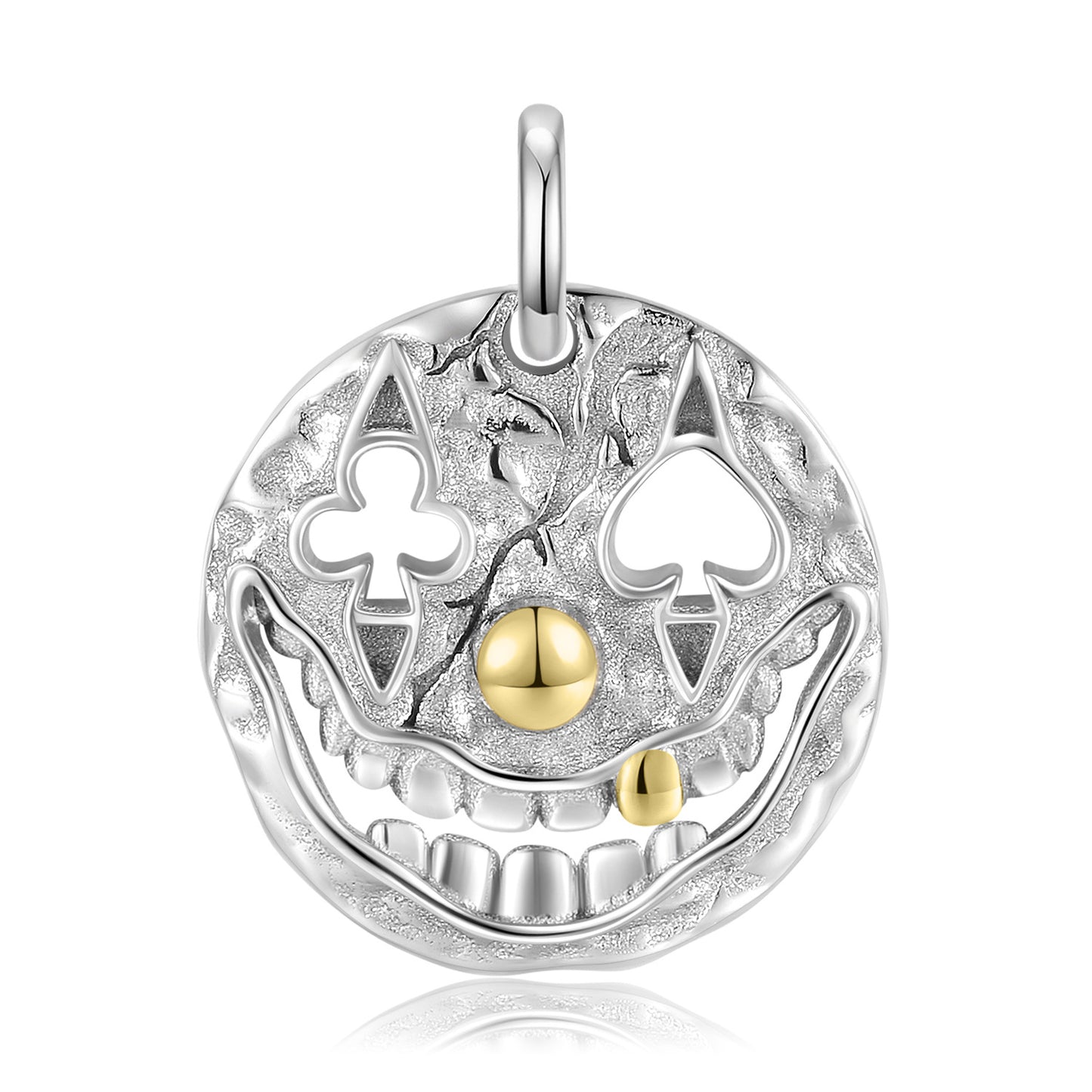 Hollow Poker Joker Face Round Pendant Silver Necklace