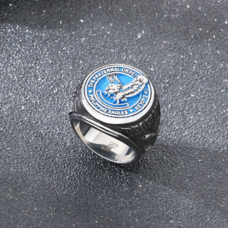 Eagle Wings Ring, Dripping Oil American Soldier Blue Eagle Stainless Steel Men's Ring