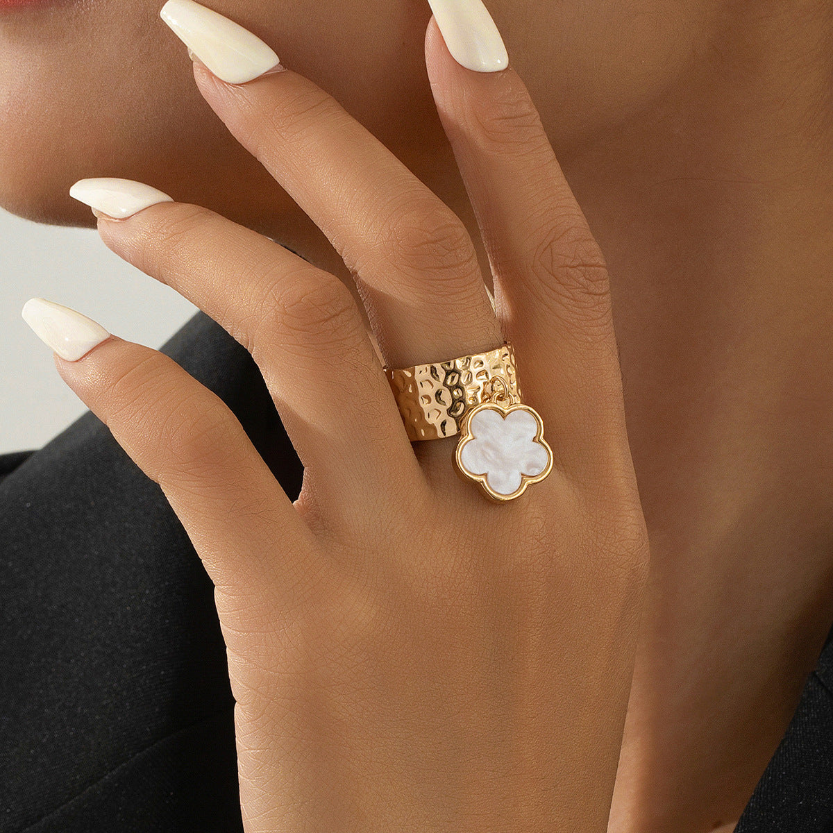 Elegant Five-Leaf Clover Ring for Stylish Women by Planderful