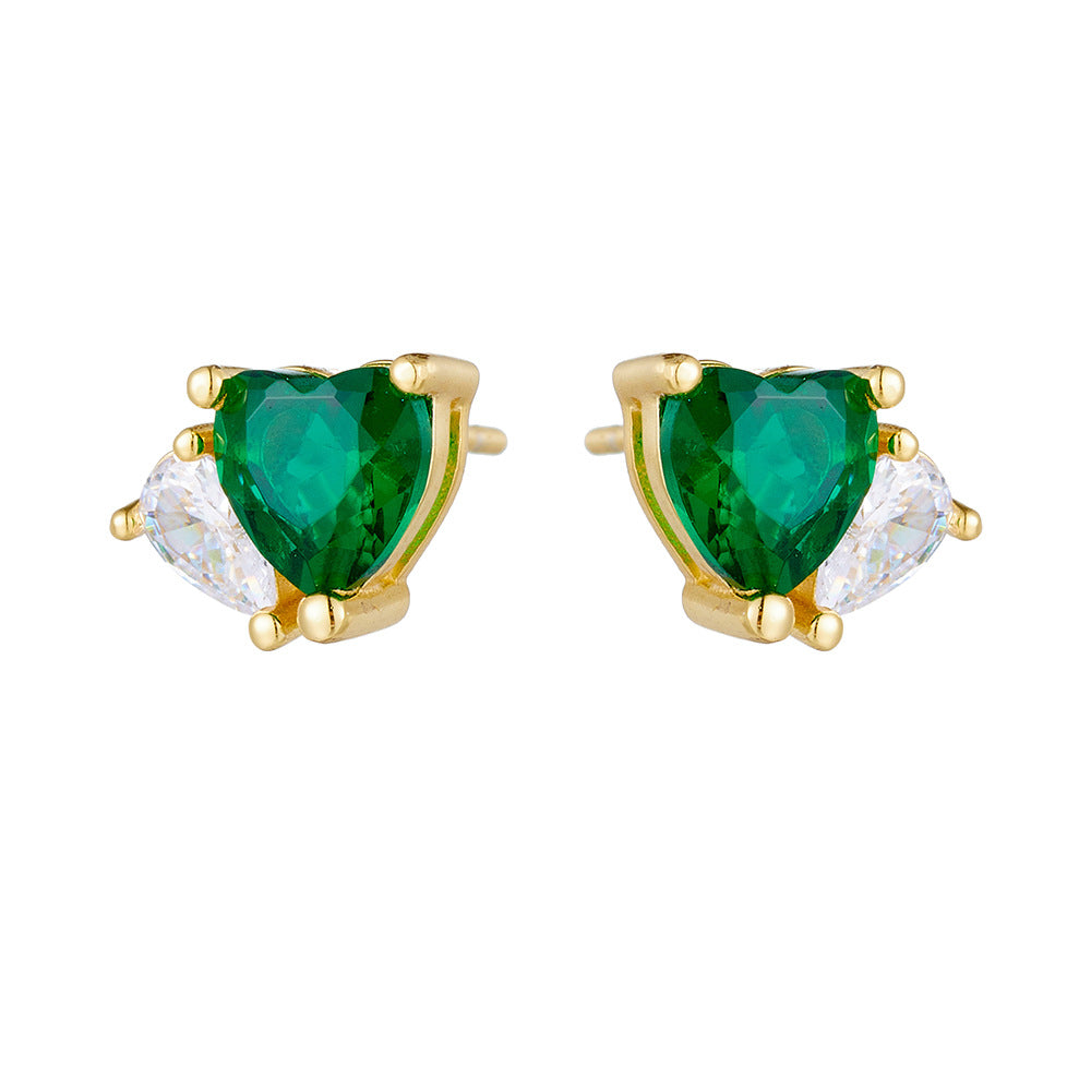 Emerald Heart-Shaped Zircon Sterling Silver Stud Earrings