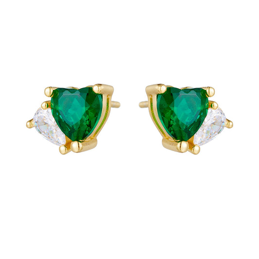 Emerald Heart-Shaped Zircon Sterling Silver Stud Earrings