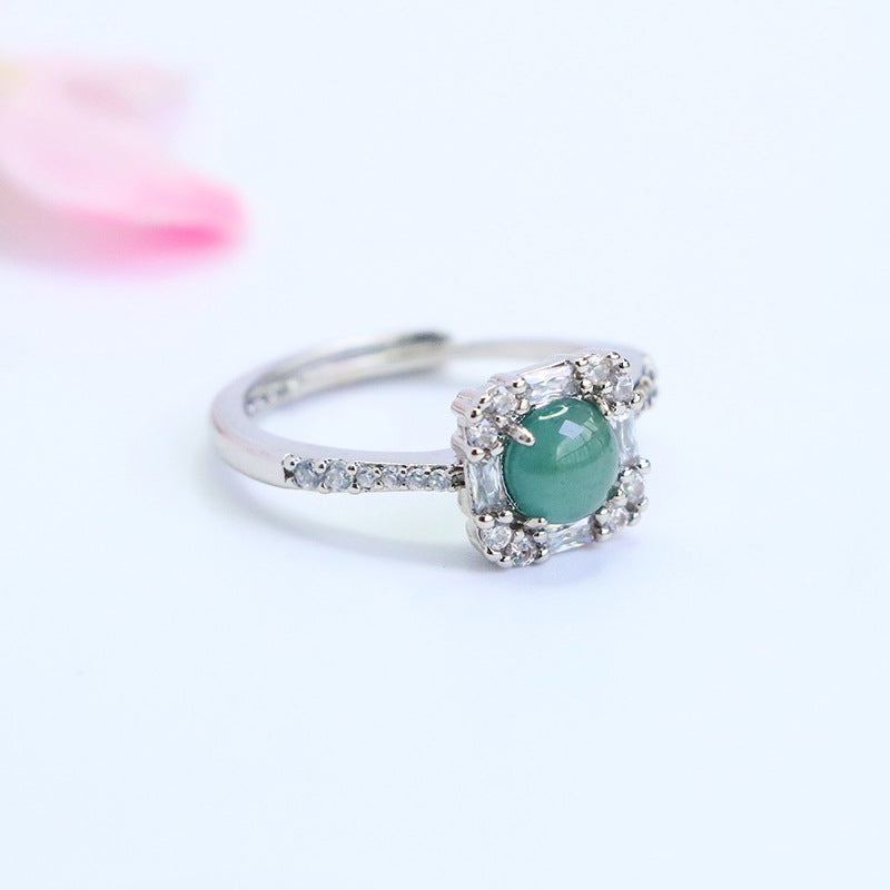 Blue-Water Jadeite Princess Square Ring