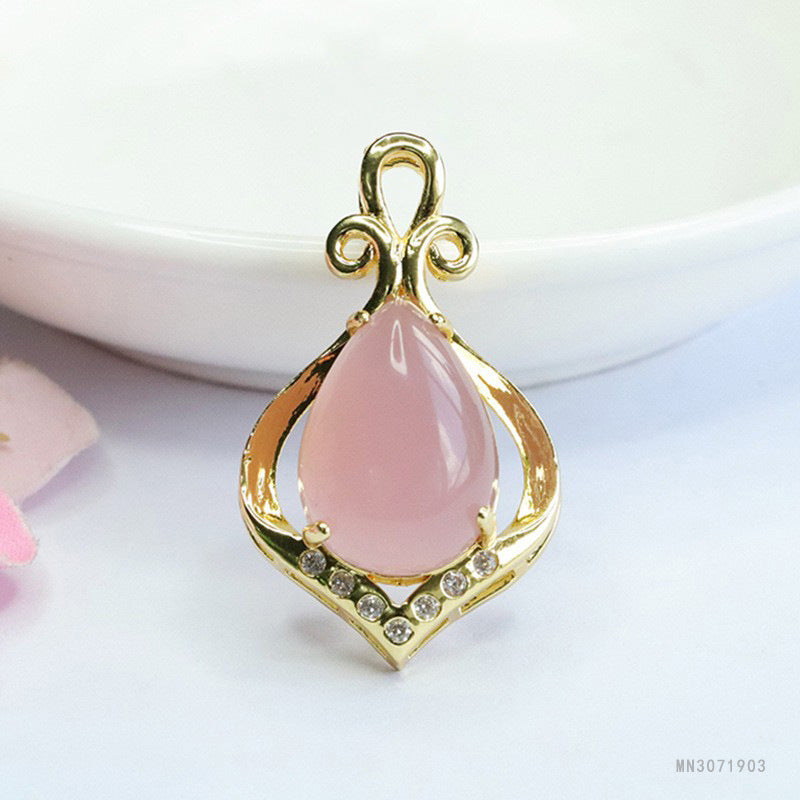 Pink Chalcedony Teardrop Pendant — No Chain