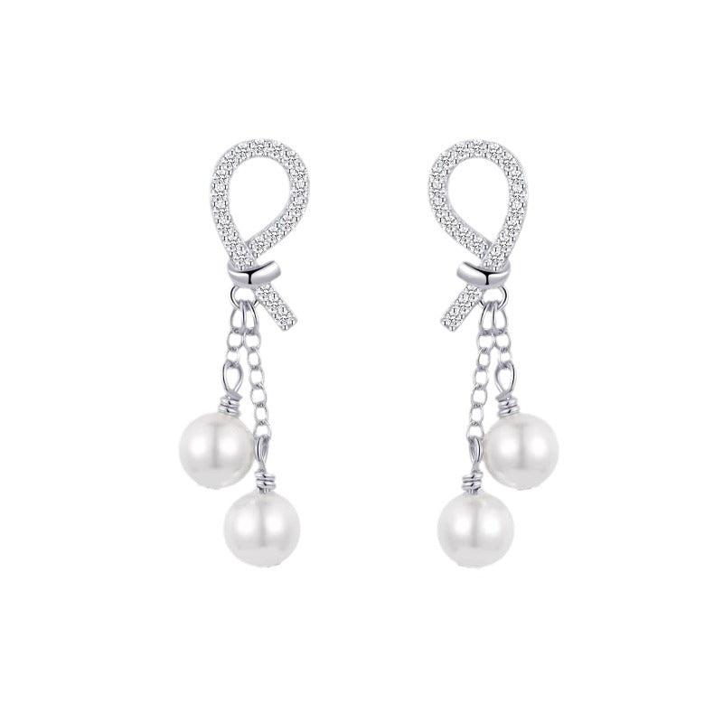 S925 Sterling Silver Rope Knot Imitation Pearl Stud Earrings