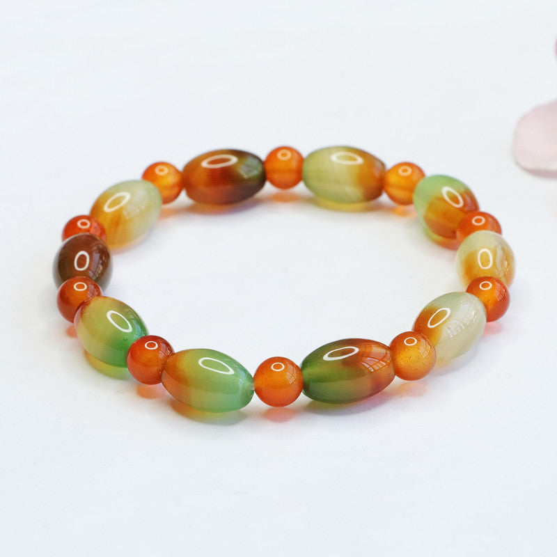 Natural Red and Green Chalcedony Sterling Silver Bracelet