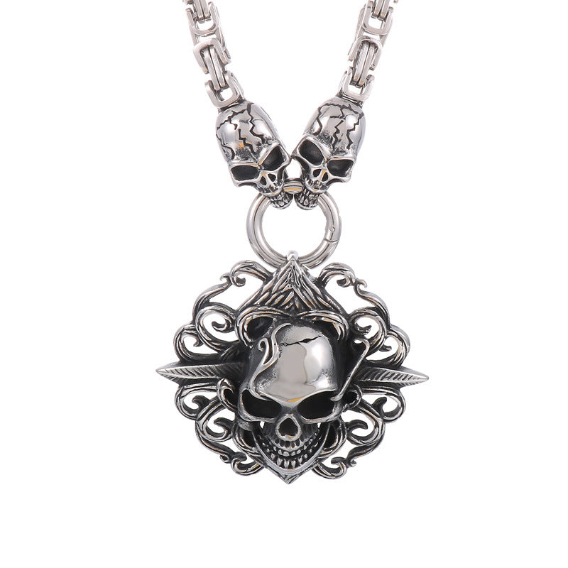 Exaggerated Titanium Steel Skull Pendant Necklace with Punk Ghost Head Design for Men