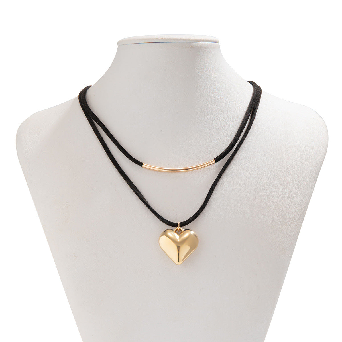 European and American Double-Layered U-Shaped Heart Pendant Necklace for Stylish Women