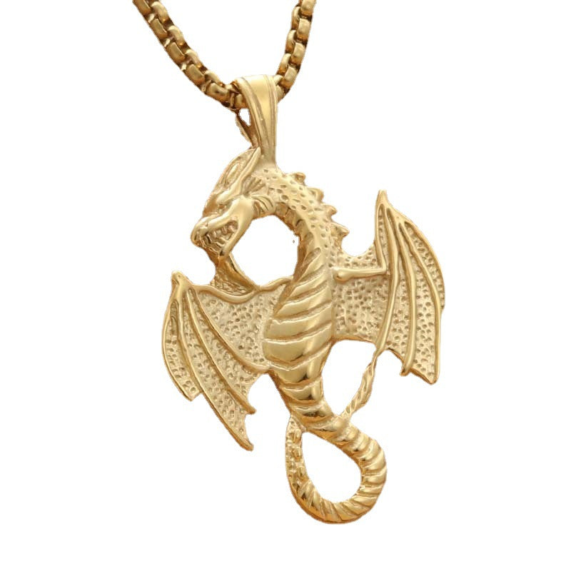 Punk Dragon Pendant Necklace - Retro Titanium Steel Fire-Breathing Design for Men