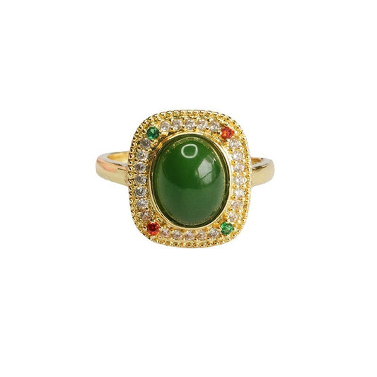 Hetian Jasper Square Cabochon Ring