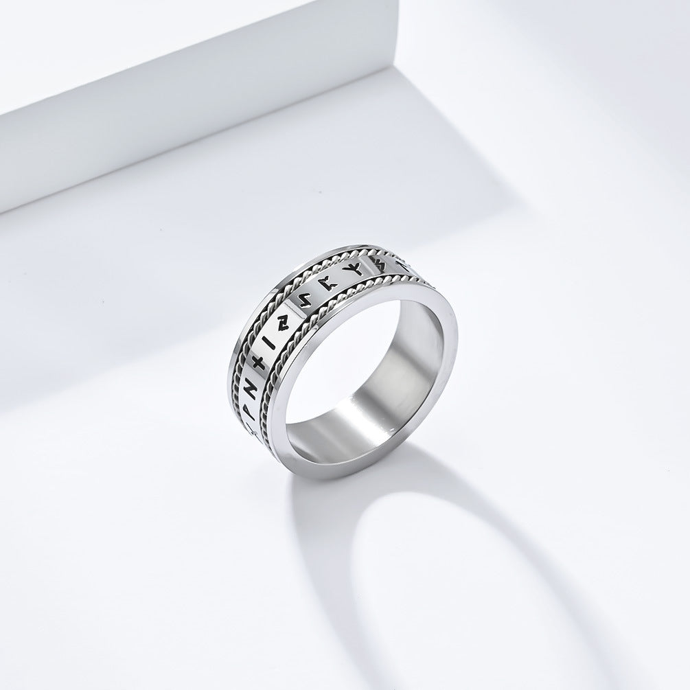 Planderful Nordic Viking Text Ring Personalized Titanium Steel Mens Wire Rope Jewelry