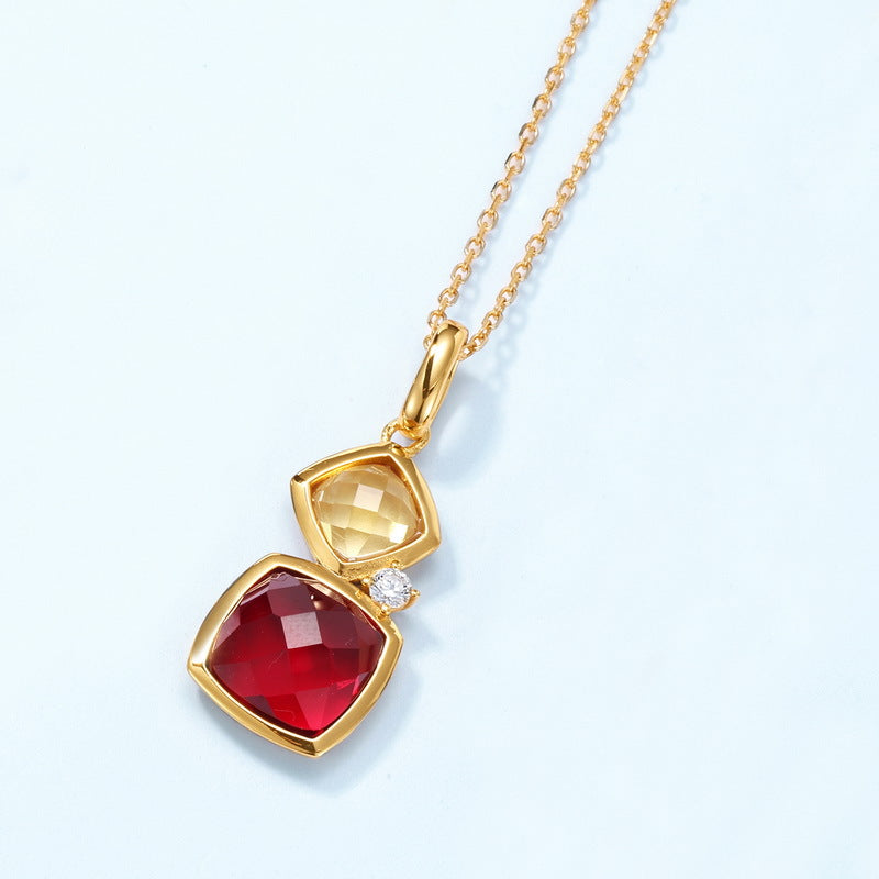 S925 Sterling Silver Crystal Square Pendant Necklace
