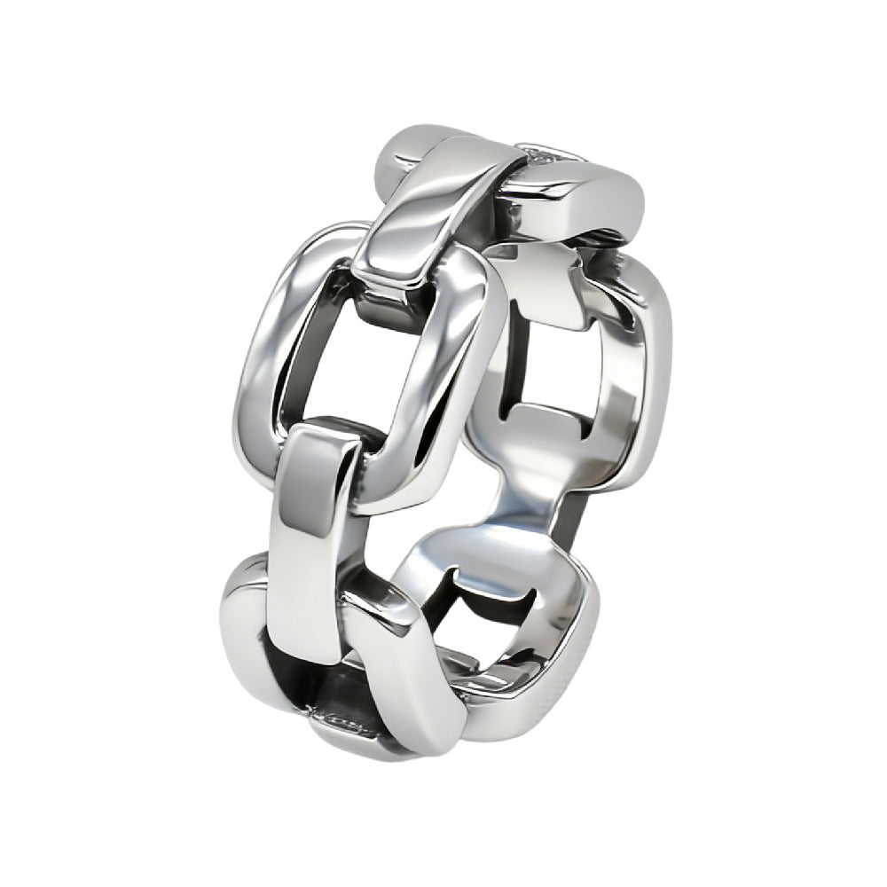 Planderful Titanium Steel Cuban Chain Ring Unisex Statement Jewelry For Men Women