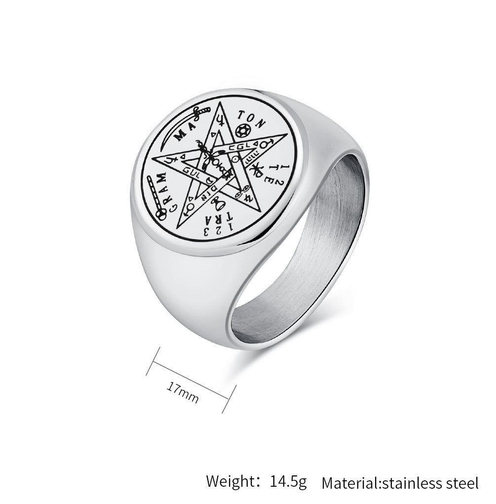Steel Ring - Statement Geometric Five-Point Star Design For Everyday Mens Jewelry Accessory