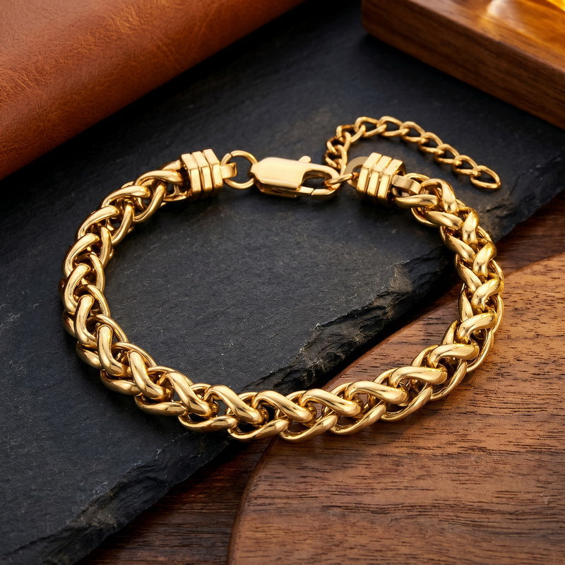 Rock Day Buckle – Hip Hop 8mm Keel Flower Basket Chain With Extension Chain Stainless Bracelet