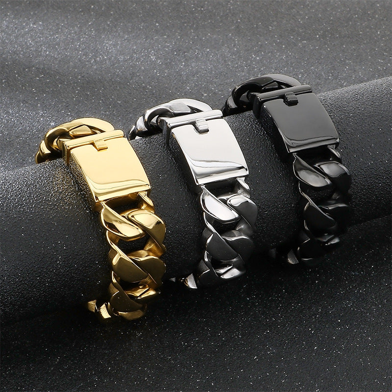 Glossy – In Europe & The United States – 21mm Stainless Steel Wavy Edge Cuban Chain Bracelet