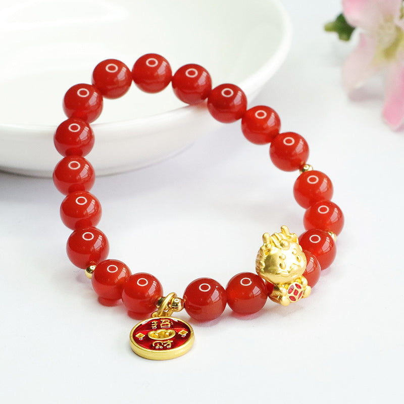 Fortune's Favor Sterling Silver Red Agate Dragon Zodiac Bracelet