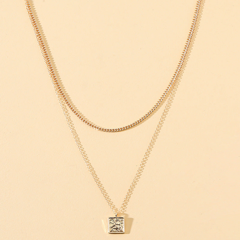 Double Layered Angel Necklace with Unique Hang Tag - Sweet and Trendy Sweater Chain