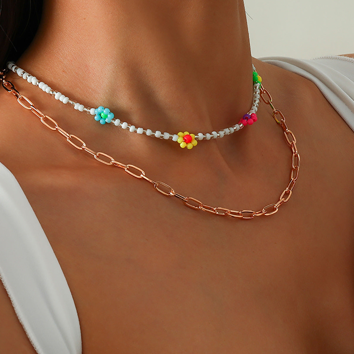 Planderful Vienna Verve Daisy Necklace Set For Women Colorful Holiday Style Mix And Match Statement Jewelry
