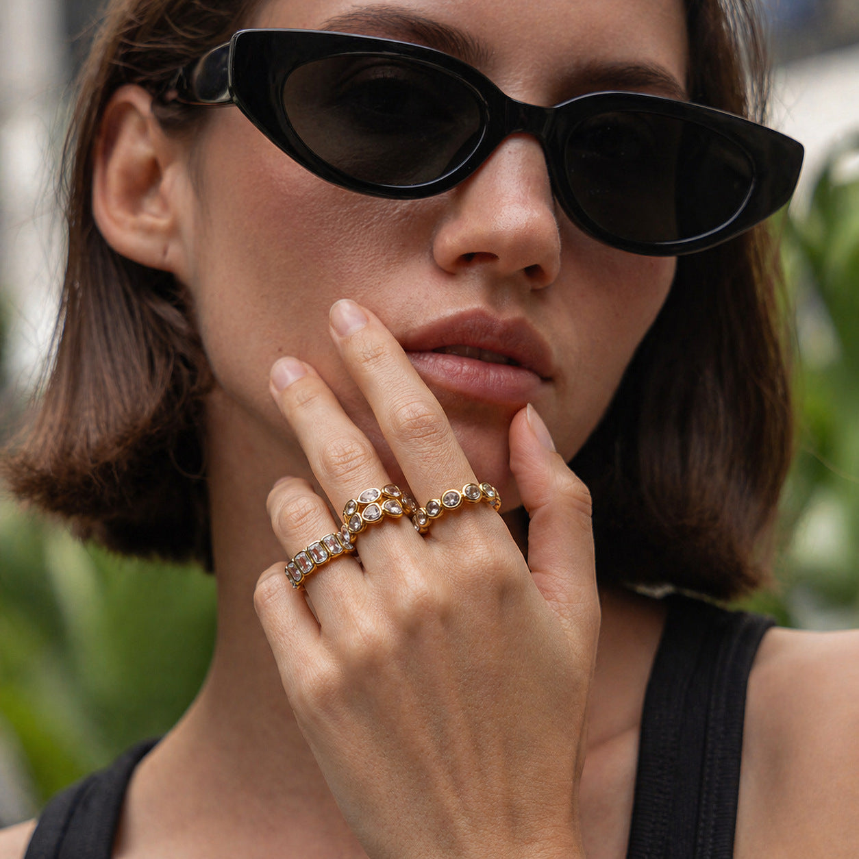 Planderful Zircon Ring For Women Geometric Round Inlay Stainless Steel Statement