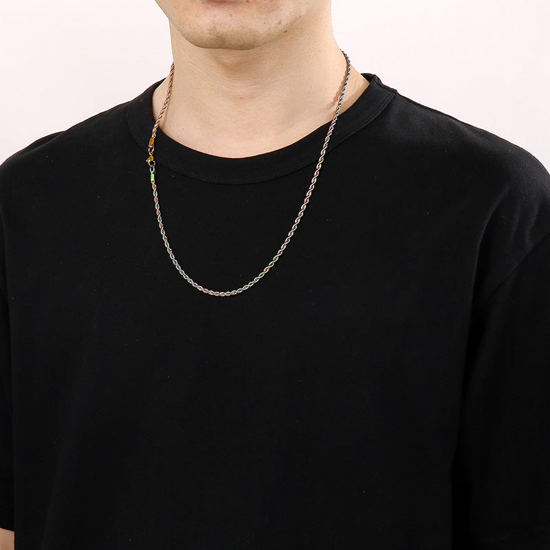 Sweater Chain Hip Hop Vacuum Plated 3mm Twist Chain Regular Chain Stainless Steel Necklace