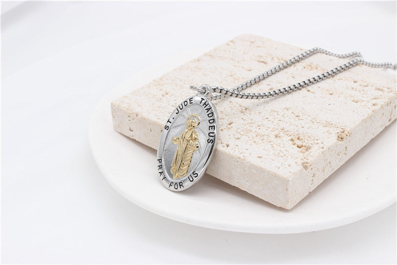Madonna Oval Tag Pendant Titanium Steel Unisex Necklace Planderful Everyday Genie Collection Protection Symbol